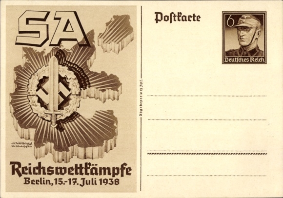 Ganzsachen Künstler Ak Axster Heudtlaß, SA Reichswettkämpfe Berlin 1938