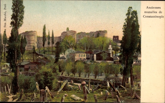 Ak Konstantinopel Istanbul Türkei, Mauern von  Bäume, Häuser, Landschaft