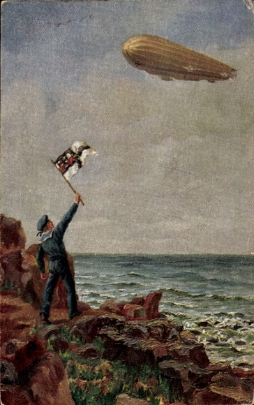 Künstler Ak Zander, Glück auf zur Fahrt, Zeppelin