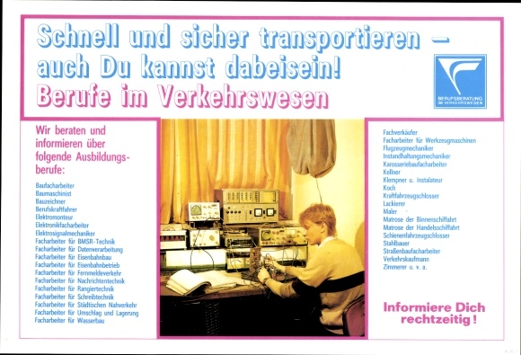 Stundenplan DDR Berufsberatung im Verkehrswesen, Reichsbahn, Straßenbahn, Schiffe um 1980