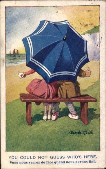 Künstler Ak McGill, Donald, Liebespaar, Schirm