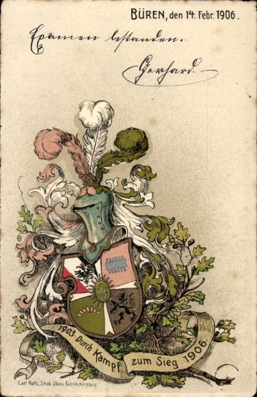 Studentika Büren in Westfalen, Wappen, Durch Kampf zum Sieg 1903-1906, Examen bestanden