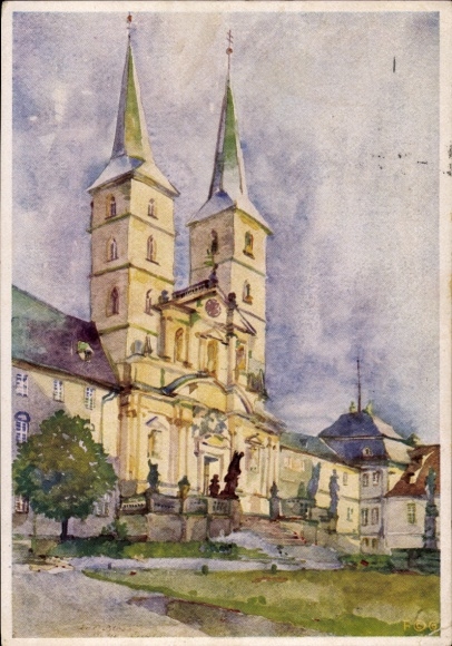 Künstler Ak Bamberg in Oberfranken, Aquarellmalerei des Kloster Michelsberg, Abtei