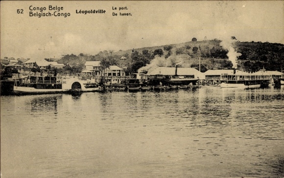 Ganzsachen Ak Leopoldville Zaire Belgisch Kongo, Der Hafen, Dampfer