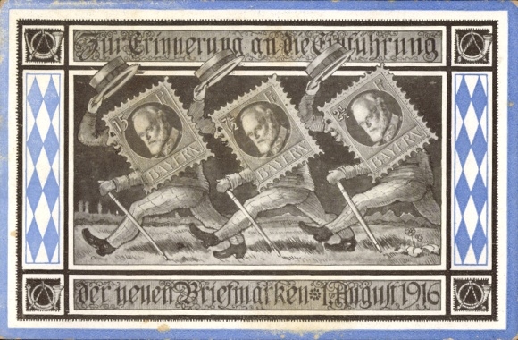 Briefmarken Ak Einführung der neuen Briefmarken 1916, Königreich Bayern, Ludwig III
