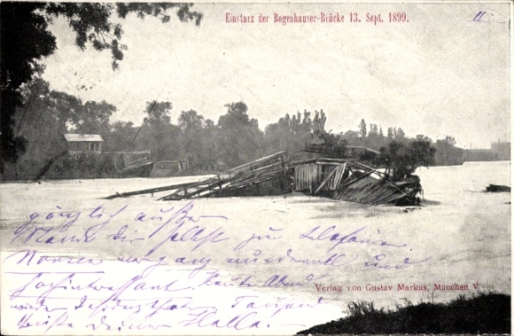 Ak München Bayern, Bogenhauser Brücke, Einsturz 1899