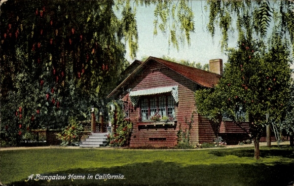 Ak Alameda Kalifornien USA, Bungalow in  Garten, Fenster mit Blumen, Bäume