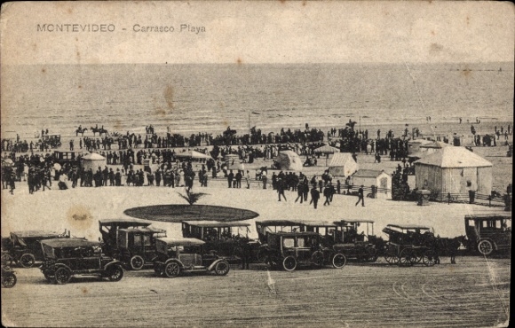 Ak Montevideo Uruguay, Strandansicht, Menschenmenge, Autos,  Carrasco Playa