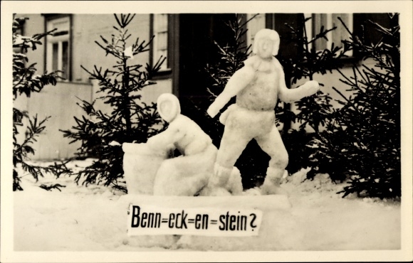 Ak Benneckenstein Oberharz am Brocken, Schneeplastik, Entstehung des Ortnamens, Sage