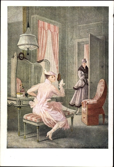 Künstler Ak Lendecke, O., Vor dem Spiegel, Frau bei der Toilette