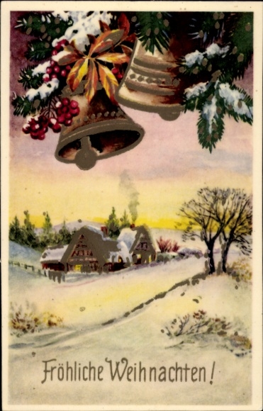 Ak Glückwunsch Weihnachten, Glocken, Tannenzweige