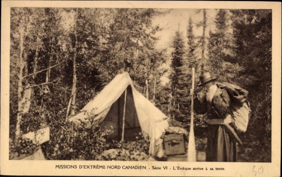 Ak Missions d'Extreme Nord Canadien, l'Eveque arrive à sa tente, Missionar