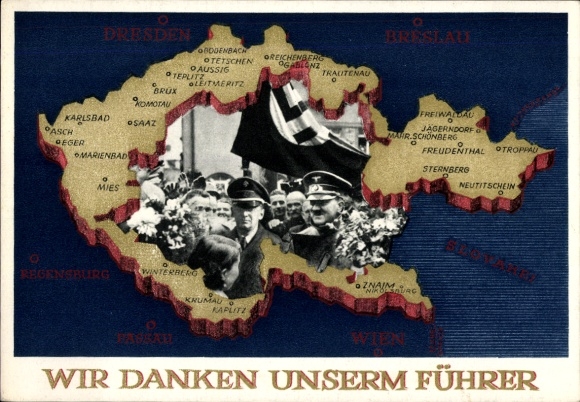 Ganzsachen Ak Wir danken unserm Führer, Landkarte Tschechoslowakei, Propaganda