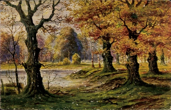 Künstler Ak Hoy, W., Herbstmorgen, Laubbäume, Degi 1066