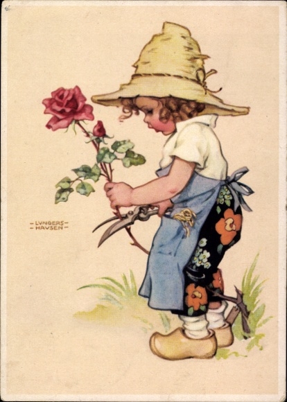Künstler Ak Lungershausen, Ilse Wende, Glückwunsch Geburtstag, Mädchen mit Rose, Blumenpflege