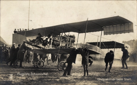 Ak Flugplatz Johannisthal, Lindpaintner beim Start