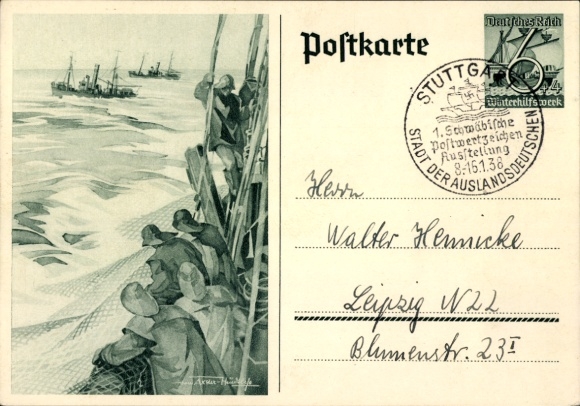 Ganzsachen Ak Axster Heudtlaß, Fischer auf Hochsee, Fangboote