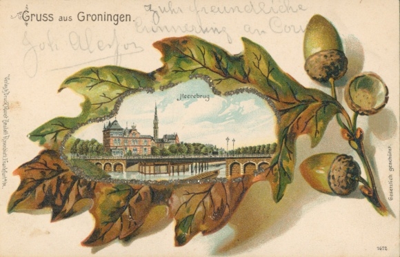 Eichenblatt Glitzer Litho Groningen Niederlande, Heerebrug