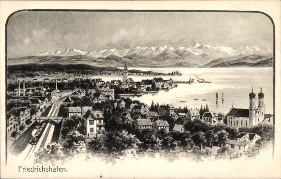 Künstler Ak Felle, Eugen, Friedrichshafen am Bodensee, Gesamtansicht