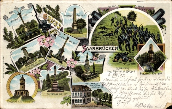 Litho St. Johann Saarbrücken im Saarland, Denkmäler, Denkmal der 40er, Schlacht bei Spichern