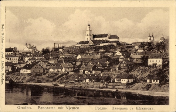 Ak Hrodna Grodno Weißrussland, Panorama mit Njemen