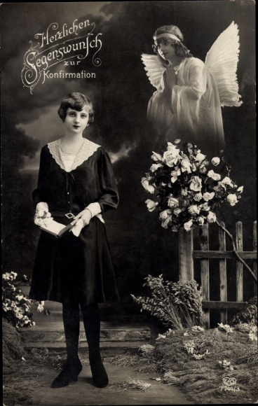 Ak Glückwunsch Konfirmation, Engel und Mädchen