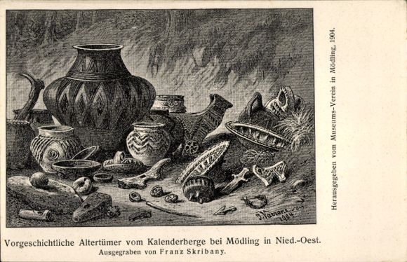 Künstler Ak Mödling in Niederösterreich, Vorgeschichtliche Altertümer vom Kalenderberge