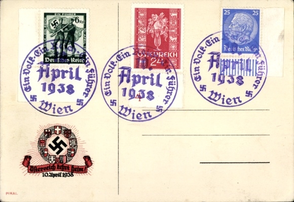 Ak Propagandastempel, Geschichte Österreich, April 1938