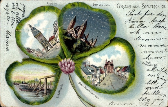 Kleeblatt Litho Speyer am Rhein, Dom, Schiffbrücke, Maximilianstraße