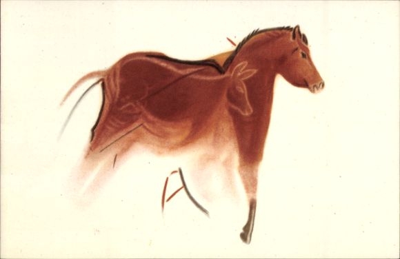 Ak Santander Kantabrien Spanien, Pferd, prähistorische Wandmalerei Höhlen von Altamira