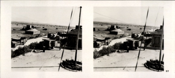Stereo Raumbild Foto Fliegen und Siegen Nr. 97, Flugplatz Tatoi nach der Landung der Deutschen