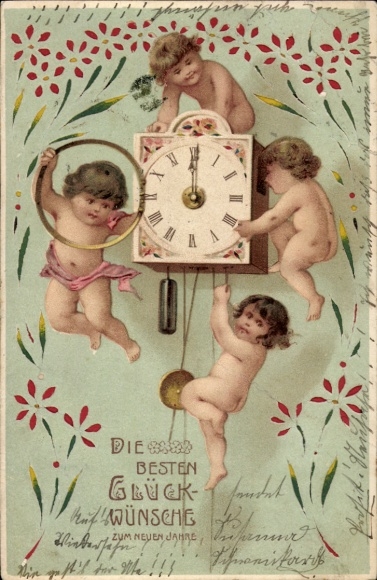 Halt gegen das Licht Ak Glückwunsch Neujahr, Kinder, Uhr