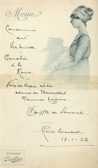 Menükarte, F.L. Caillers, Swiss Milk Chocolate, 18. Januar 1923