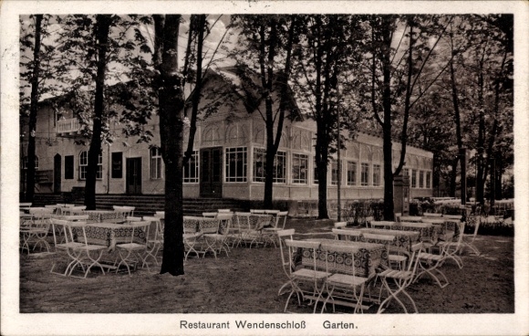 Ak Berlin Köpenick Wendenschloss, Restaurant Wendenschloss, Garten, am Langen See