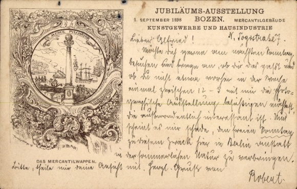 Litho Bozen Bolzano Südtirol, Jubiläumsausstellung 1898, Mercantilwappen