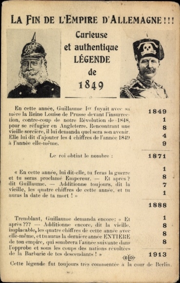 Ak La Fin de l'Empire d'Allemagne, Kaiser Wilhelm I., Kaiser Wilhelm II, Totenkopfhusar, 1849-1913
