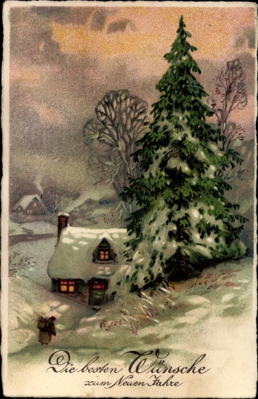 Ak Glückwunsch Neujahr, Winterlandschaft, Haus