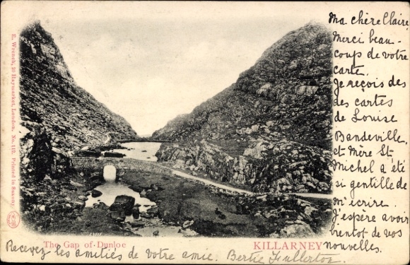 Ak Killarney Irland, Berglandschaft, Gap of Dunloe,  Schwarz-Weiß-Foto