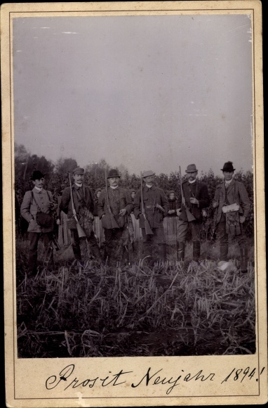 Kabinett Foto Jagdgesellschaft, Prosit Neujahr 1894, O. v. Läfferl, Gifhorn?