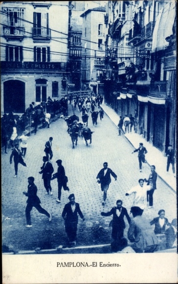 Ak Pamplona Navarra Navarra Spanien, El Encierro, Stiertreiben, Flüchtende