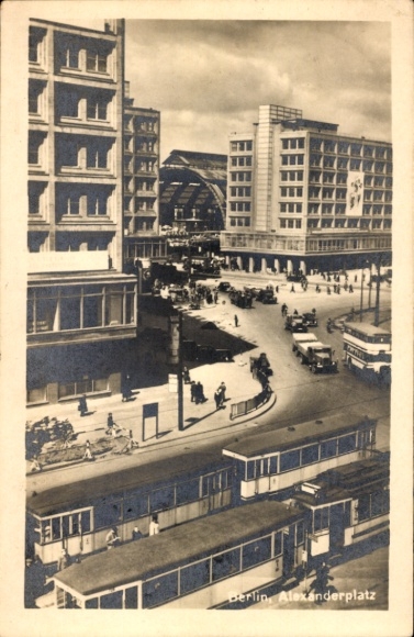 Ak Berlin Mitte, Alexanderplatz, Historisches Stadtbild, Straßenverkehr, Gebäude, Tramlinien