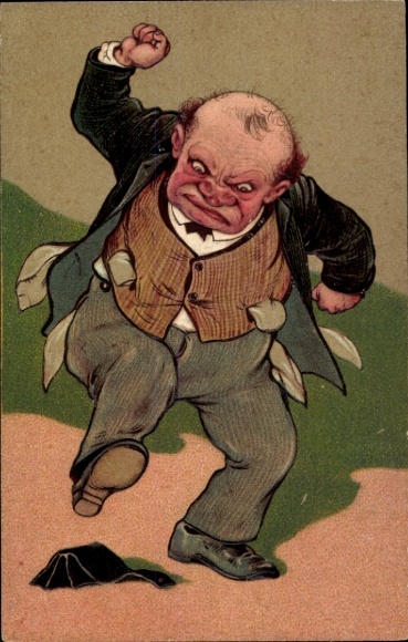 Präge Ak wütender Mann tritt auf seine Geldbörse, leere Taschen