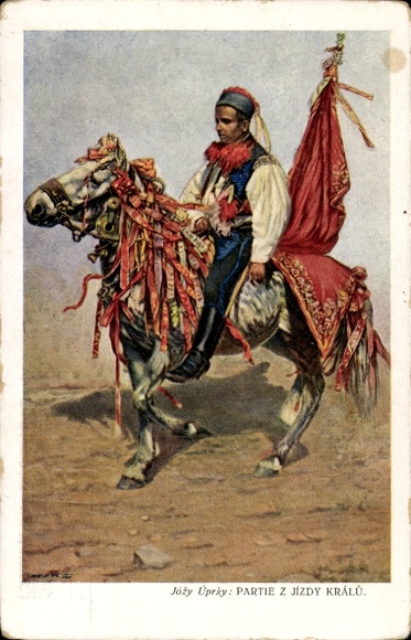 Künstler Ak Uprka, J., Reiter in tschechischer Volkstracht