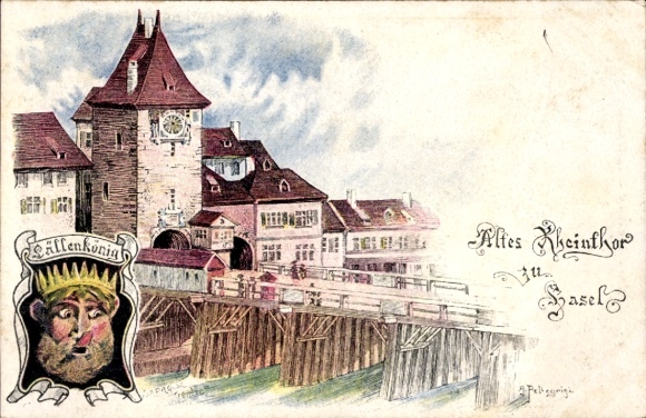Litho Bâle Basel Stadt Schweiz, Altes Rheintor, Lällenkönig