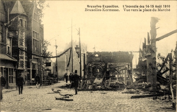 Ak Brüssel Brüssel, Ausstellung 1910, Feuer, Place du Marché