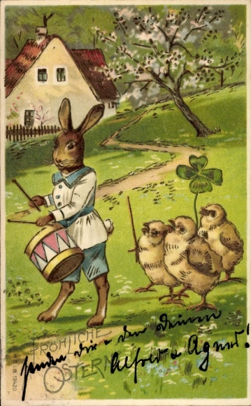 Ak Glückwunsch Ostern, Osterhase, Küken