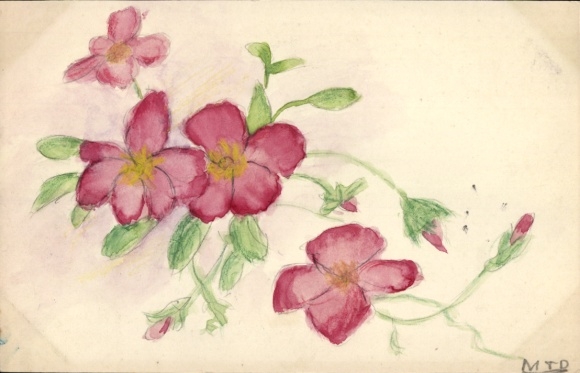 Handgemalt Ak Rote Blumen
