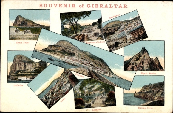 Ak Gibraltar, Souvenir von  verschiedene Ansichten, North Front, Signal Station, Europa Point