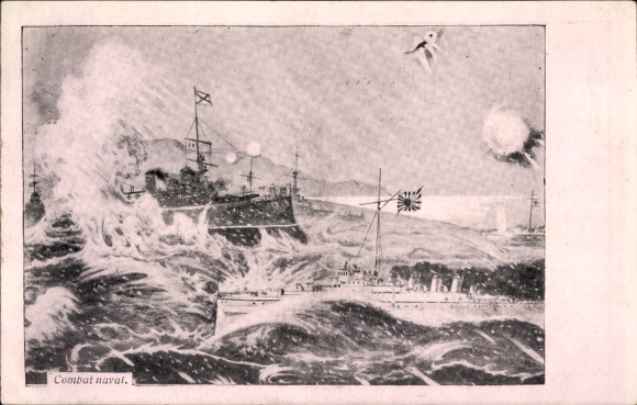 Ak Russisch japanischer Krieg, Schlachtschiffe im Kampf, Schlachtszene