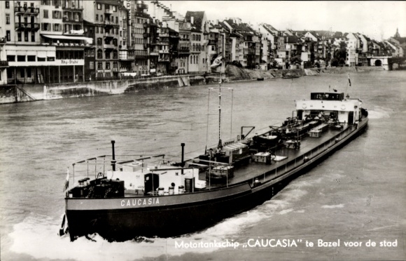 Ak Motortankschiff Caucasia, vor Basel, PHs. Van Ommeren NV: